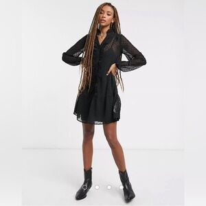 ASOS Black Clip Dot Ruffle Mini Dress | Going Out Party Dress Summer | Size US 6